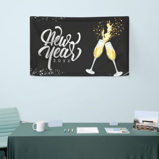 Champagne Gold Black Wine Glass Confetti Modern Spandoek (Beurs)