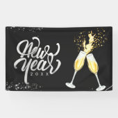 Champagne Gold Black Wine Glass Confetti Modern Spandoek (Horizontaal)