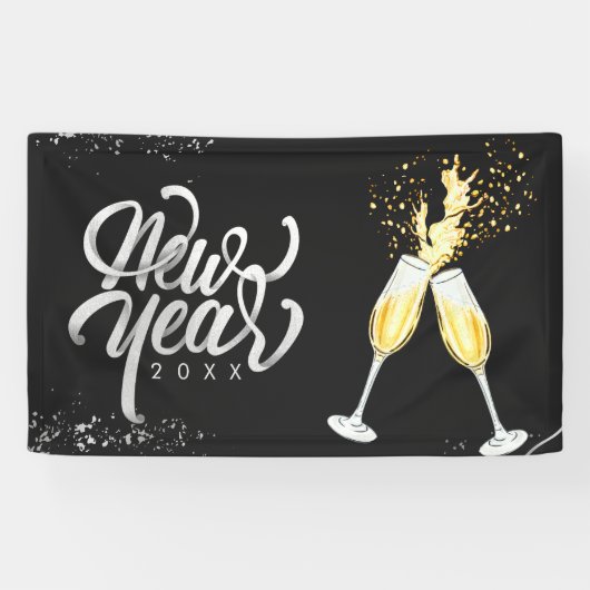 Champagne Gold Black Wine Glass Confetti Modern Spandoek (Horizontaal)