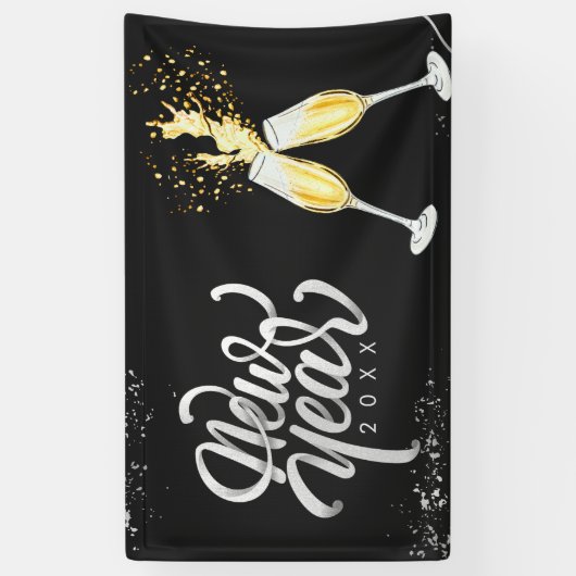 Champagne Gold Black Wine Glass Confetti Modern Spandoek (Verticaal)