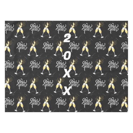 Champagne Gold Black Wine Glass Confetti Modern Ta Tafelkleed (Voorkant (Horizontaal))