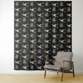 Champagne Gold Black Wine Glass Confetti Modern Wandkleed (In situ)