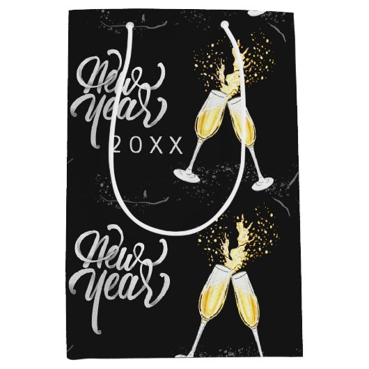 Champagne Gold Black Wine Glass Confetti Moderne G Medium Cadeauzakje (Voorkant)