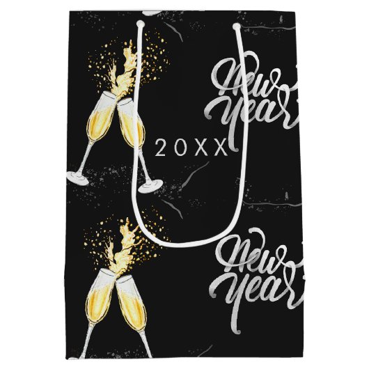 Champagne Gold Black Wine Glass Confetti Moderne G Medium Cadeauzakje (Achterkant)