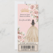 Champagne Gold Blush Floral Quinceañera VIP Ticket Kaart (Achterkant)