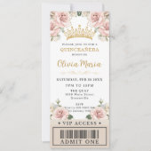 Champagne Gold Blush Floral Quinceañera VIP Ticket Kaart (Voorkant)