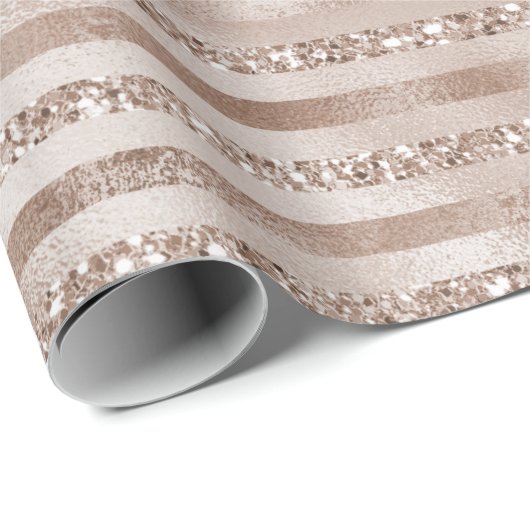 Champagne Gold Blush Glitter Stripes Cadeaupapier (Rol Hoek)