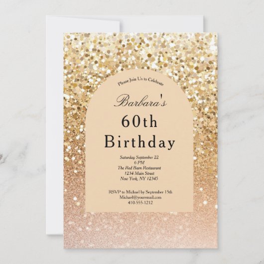 Champagne Gold Blush Pink Glitter 60e verjaardag Kaart (Voorkant)