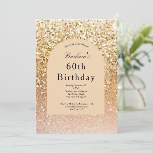 Champagne Gold Blush Pink Glitter 60e verjaardag Kaart (Staand voorkant)