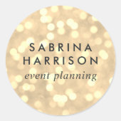Champagne Gold Bokeh | Aangepaste/bedrijfsnaam Ronde Sticker (Voorkant)