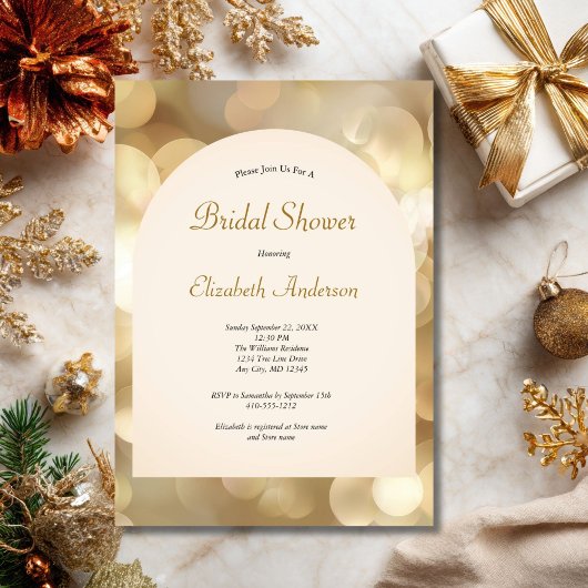 Champagne Gold Bokeh Elegant Bridal Shower Kaart