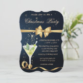 Champagne, Gold Bow kerstparty Kaart (Staand voorkant)