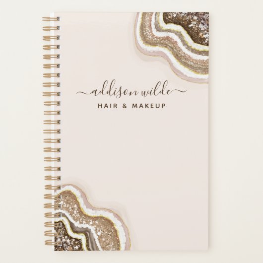 Champagne Gold Brown Glitter Agate Geode Planner (Voorkant)