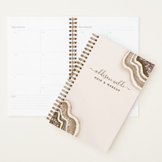 Champagne Gold Brown Glitter Agate Geode Planner (Display)