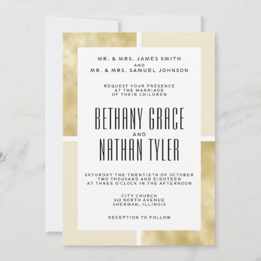 Champagne + Gold Classic Wedding Invitation Kaart (Voorkant)