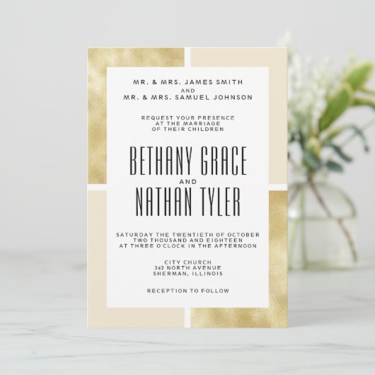 Champagne + Gold Classic Wedding Invitation Kaart (Staand voorkant)