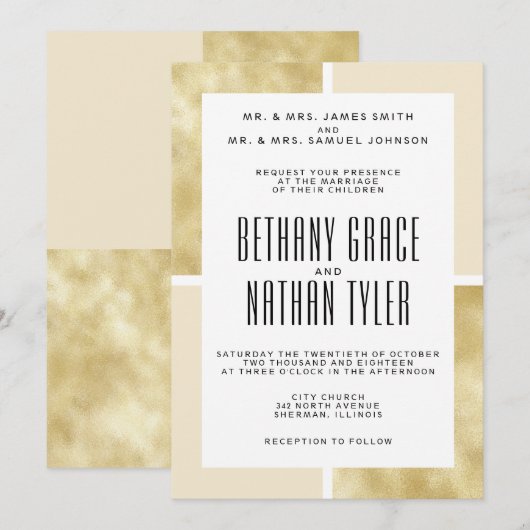 Champagne + Gold Classic Wedding Invitation Kaart (Voorkant / Achterkant)