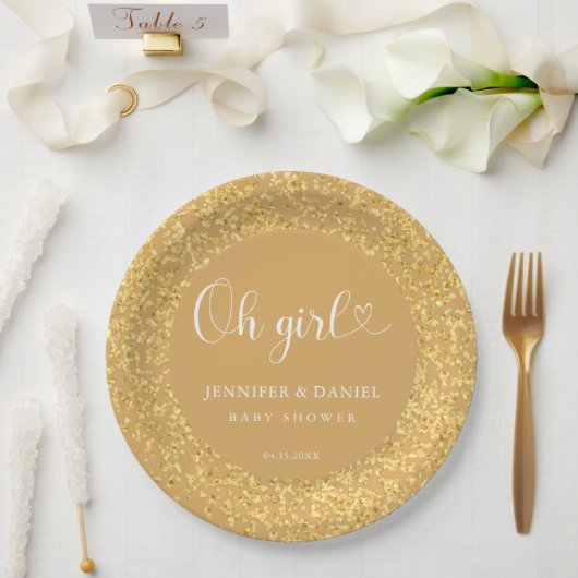 Champagne Gold Confetti Oh Girl Luxe Script Papieren Bordje (Huwelijk)