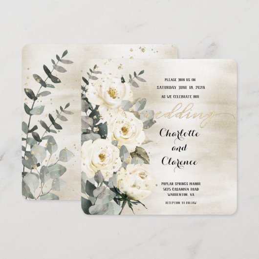 Champagne Gold Desdemona Rozen Eucalyptus Wedding Kaart (Voorkant / Achterkant)