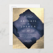 Champagne Gold Diamond Navy Waterverf Huwelijk Uitnodiging Briefkaart (Voorkant / Achterkant)