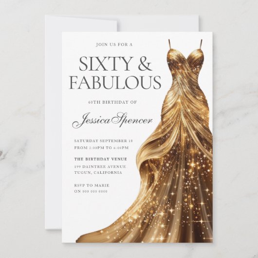 Champagne Gold Dress Fabulous Zestig 60ste Verjaar Kaart (Voorkant)