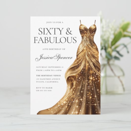 Champagne Gold Dress Fabulous Zestig 60ste Verjaar Kaart (Staand voorkant)