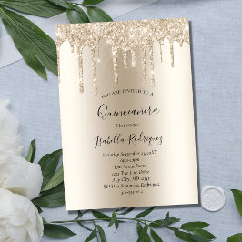 Champagne Gold Driving Glitter Quinceanera Kaart