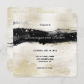 Champagne Gold en Black Waterverf Square Wedding Kaart (Voorkant / Achterkant)