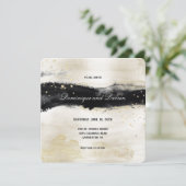 Champagne Gold en Black Waterverf Square Wedding Kaart (Staand voorkant)