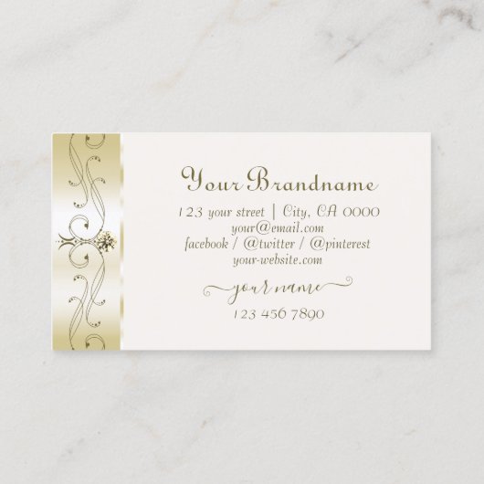 Champagne Gold en Cream Borders Monogram Visitekaartje (Achterkant)
