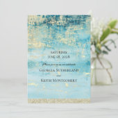 Champagne Gold en Turquoise 2 Modern Art Wedding Kaart (Staand voorkant)