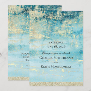 Champagne Gold en Turquoise 2 Modern Art Wedding Kaart