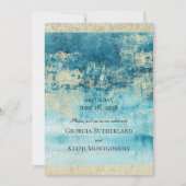 Champagne Gold en Turquoise Modern Art Wedding Kaart (Voorkant)