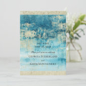 Champagne Gold en Turquoise Modern Art Wedding Kaart (Staand voorkant)