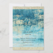 Champagne Gold en Turquoise Modern Art Wedding Kaart (Achterkant)