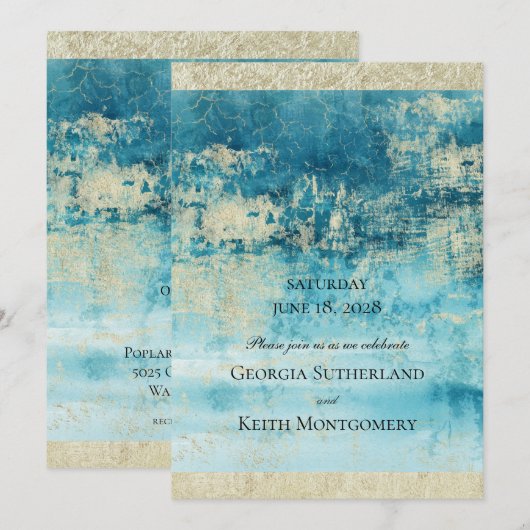 Champagne Gold en Turquoise Modern Art Wedding Kaart (Voorkant / Achterkant)