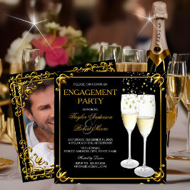 Champagne Gold Engagement Party - Fotouitnodiging Kaart