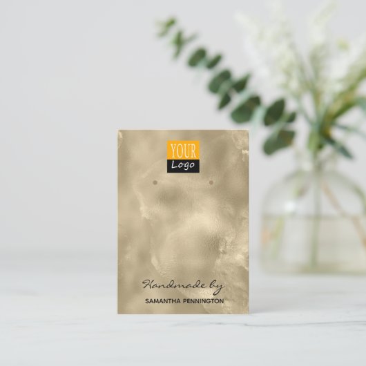 Champagne Gold Faux Folie Logo verouderingsscherm Visitekaartje (Staand voorkant)