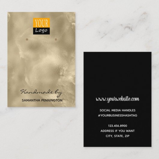 Champagne Gold Faux Folie Logo verouderingsscherm Visitekaartje (Voorkant / Achterkant)