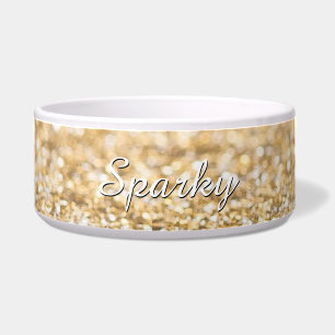 Champagne gold faux glitter sparkles Personalize Voerbakje