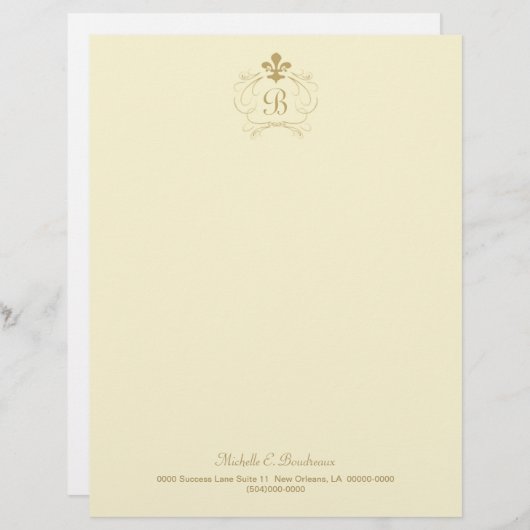 Champagne Gold Fleur de Lis Monogram Gepersonaliseerd Briefhoofd (Voorkant / Achterkant)