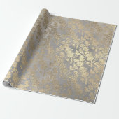 Champagne Gold Floral Blue Burlap Linen Cadeaupapier (Uitgerold)