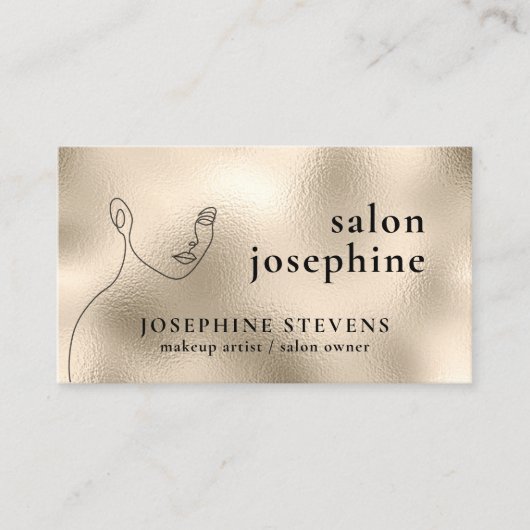 Champagne Gold Foil line Art Logo Salon Name Visitekaartje (Voorkant)