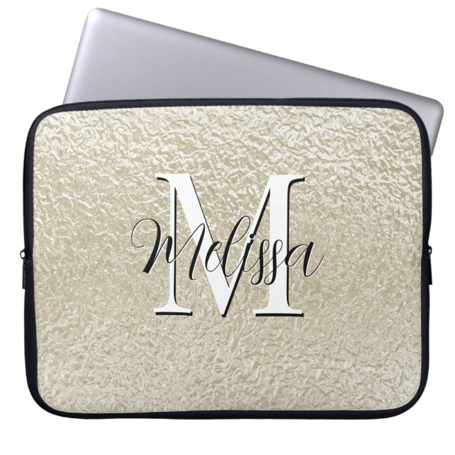 Champagne Gold Foil Modern Monogram Laptop Sleeve (Voorkant)