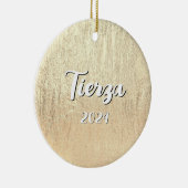 Champagne Gold Glam Textuur Gepersonaliseerd Keramisch Ornament (Rechts)