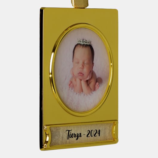 Champagne Gold Glam Textuur Gepersonaliseerd Verguld Banner Ornament (Rechts)