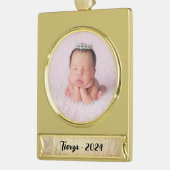 Champagne Gold Glam Textuur Gepersonaliseerd Verguld Banner Ornament (Links)