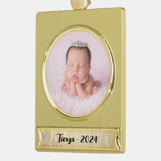 Champagne Gold Glam Textuur Gepersonaliseerd Verguld Banner Ornament (Links)