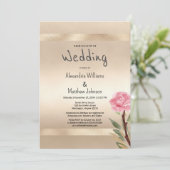 Champagne Gold Glamour Pink Floral Wedding  Kaart (Staand voorkant)