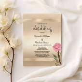 Champagne Gold Glamour Pink Floral Wedding  Kaart